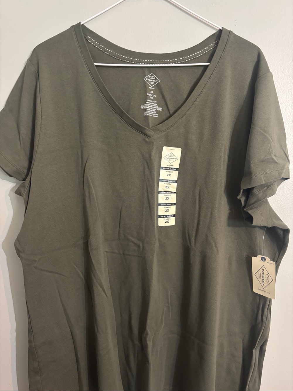 St. John's Bay Olive V-Neck Short Sleeve Tee